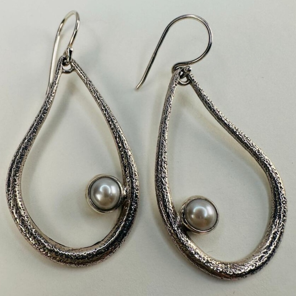 Silpada Silver Teardrop Pearl Accent Earrings W2046